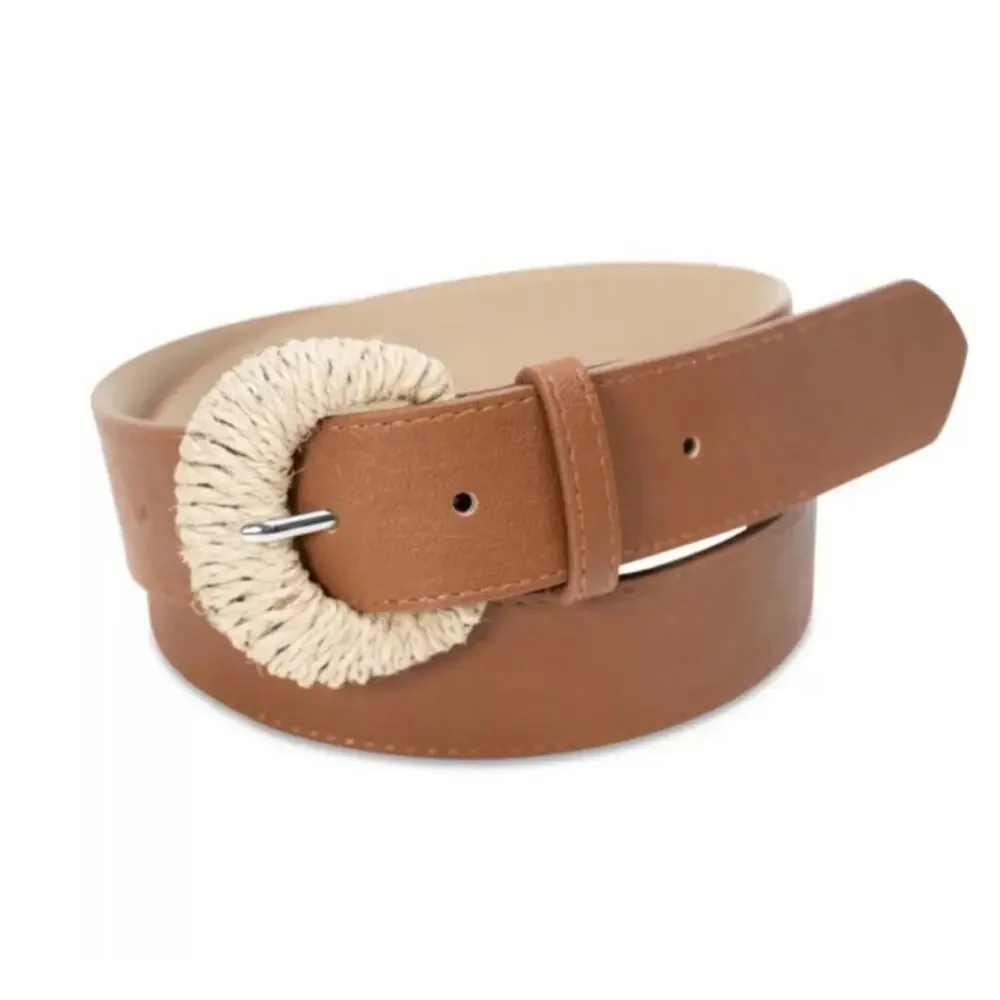 Inc International Concepts Cognac Wrapped Buckle Belt Sz L NWT